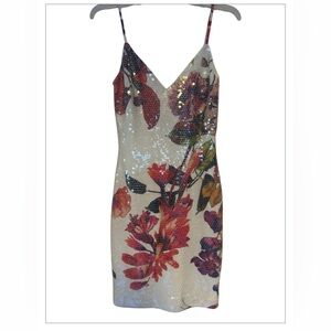 JS Collections Multicolor Floral Sequin Mini Dress